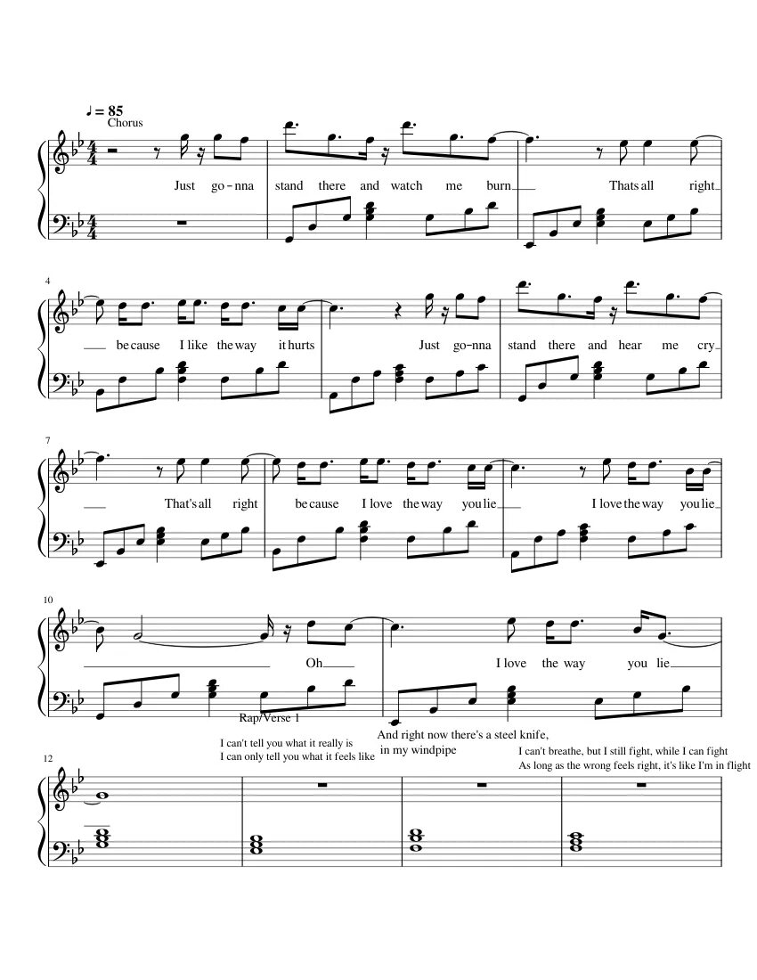 Песня i love the way. Eminem Rihanna Love the way you Lie Ноты. Ноты i Love the way you Lie. Love the way you Lie Part 2 Ноты для фортепиано. The way you Lie Ноты.