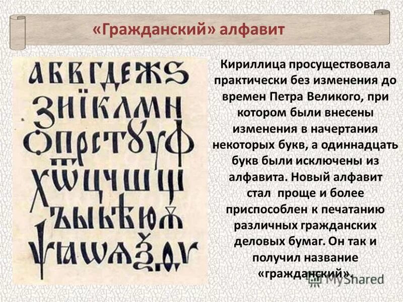 Стояла в конце кириллицы 5 букв. Азбука кириллица при Петре 1. Гражданский шрифт при Петре 1. Кириллица до Петра 1. Гражданская Азбука Петра первого.