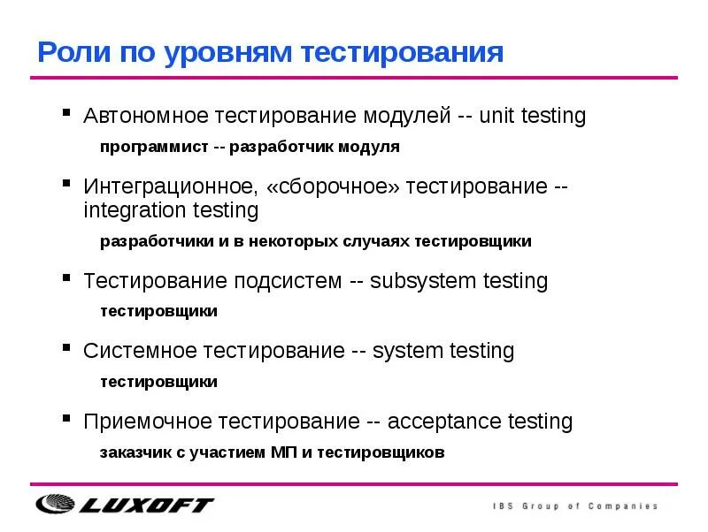 Тестирование на уровня приложения. Опишите уровни тестирования. Уровни тестировщика. Роль тестировщика. Уровни тестирования разработки.