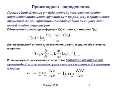 Понятие и определение производной