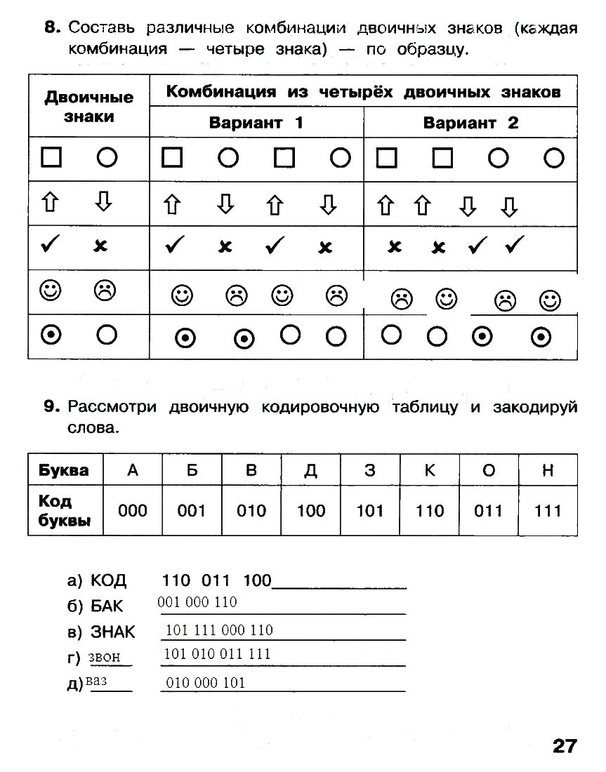 Информатика 2 класс рабочая тетрадь Матвеева 2 часть. Двоичное кодирование 2 класс Информатика задания. Двоичное кодирование 2 класс задания. Информатика 2 класс рабочая тетрадь стр 27.