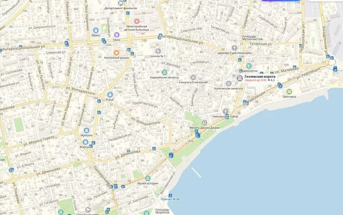 Карта евпатории ул. Караимская улица в евпатории на карте. гезлевские ворота в евпатории на карте. караимская 100 евпатория на карте. карта евпатории снять на караимской улице посуточно.