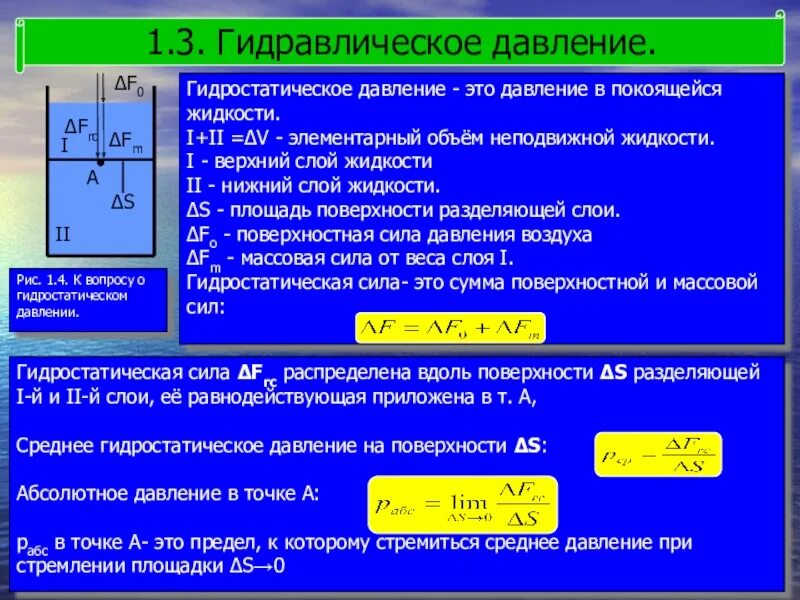 Какое гидростатическое давление создает вода 25. Формула силы гидростатического давления жидкости. Гидростатическое давление это давление. Сила гидравлического давления. Гидравлическое давление жидкости.