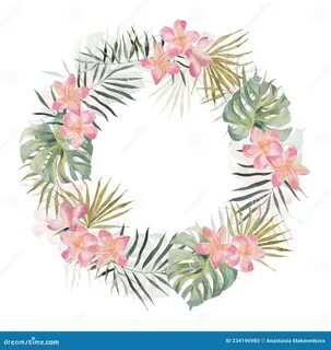 Jungle Wreath with Plumeria, Monstera, Palm Leaves. 