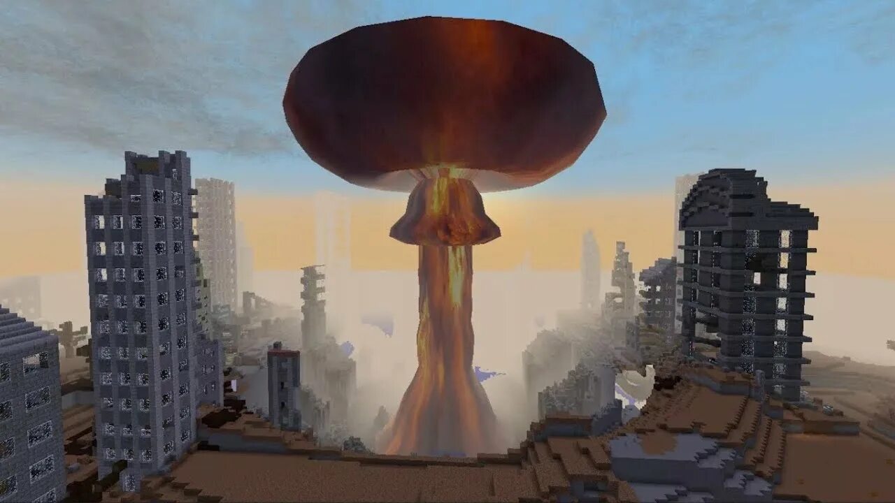 Ядерный взрыв в майнкрафте. Minecraft ядерный взрыв. Майнкрафт атомный взрыв. Разрушенный город в МАЙНКРАФТЕ.