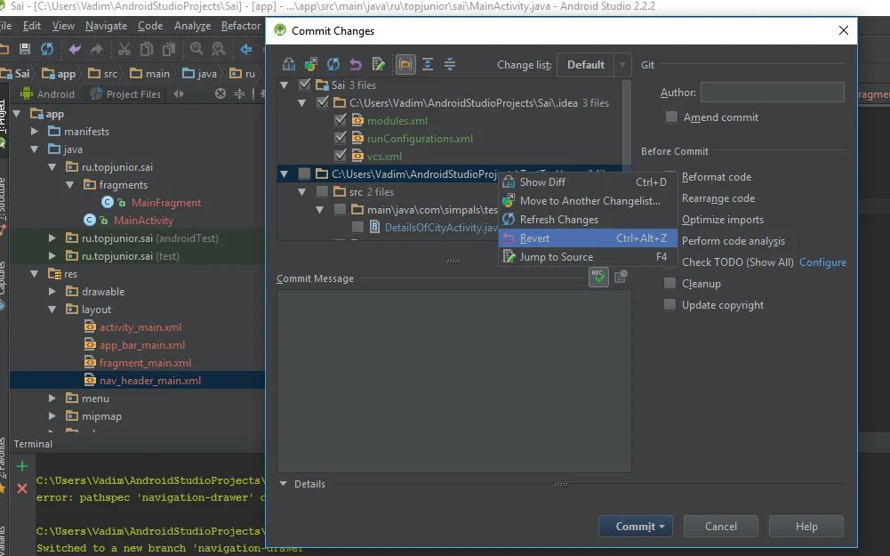 Pathspec did not match any files. Commit Android Studio. Android Studio GITHUB. Fragments Android Studio GITHUB. Perform code Analysis Android Studio.