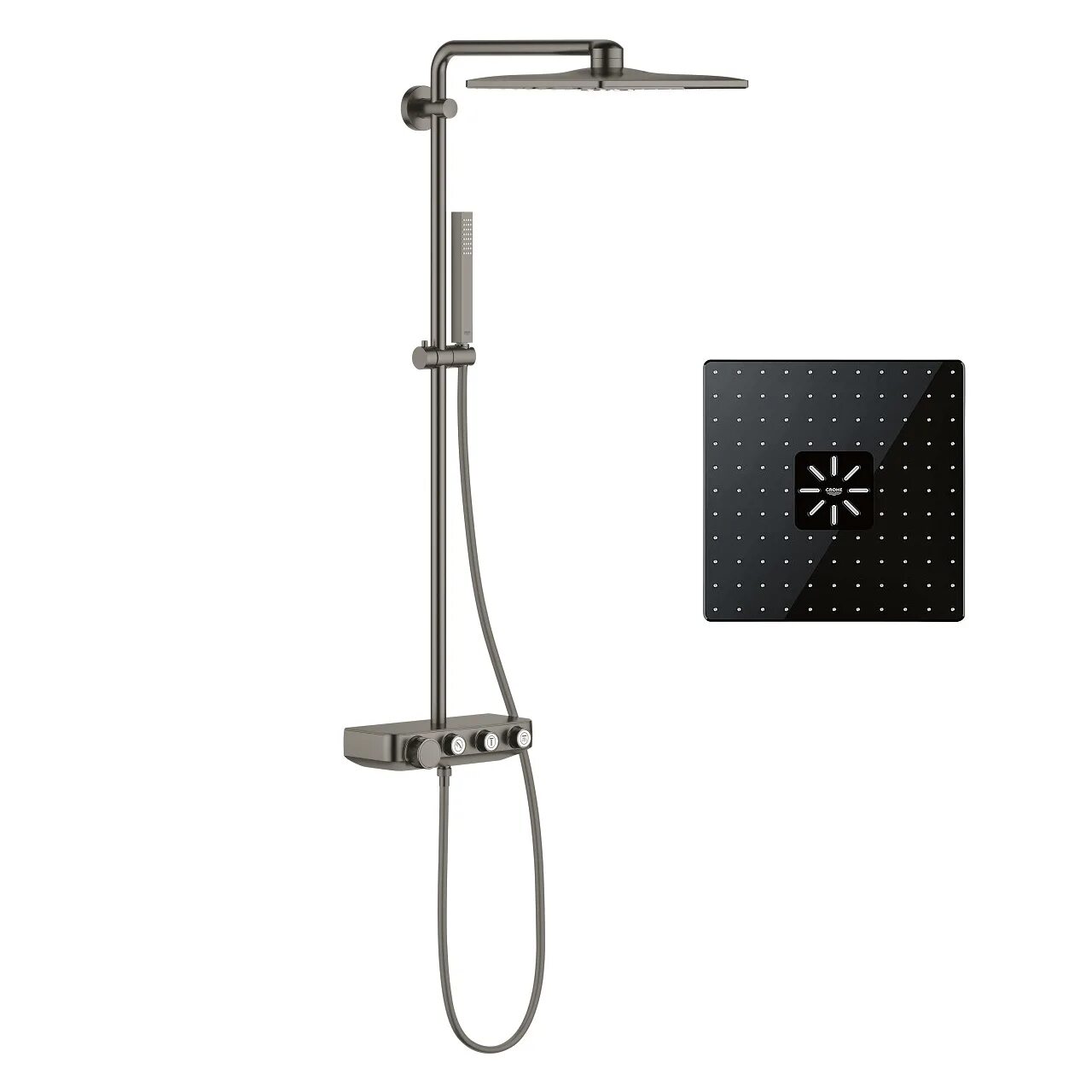 Grohe Euphoria SMARTCONTROL 310 Duo матовый 26507al0. Smart Control System 310 Duo душевая система с термостатом черная. Grohe Euphoria Cube+. Настенного монтажа, Grohe Euphoria System 310, тёмный графит матовый (26075al0).