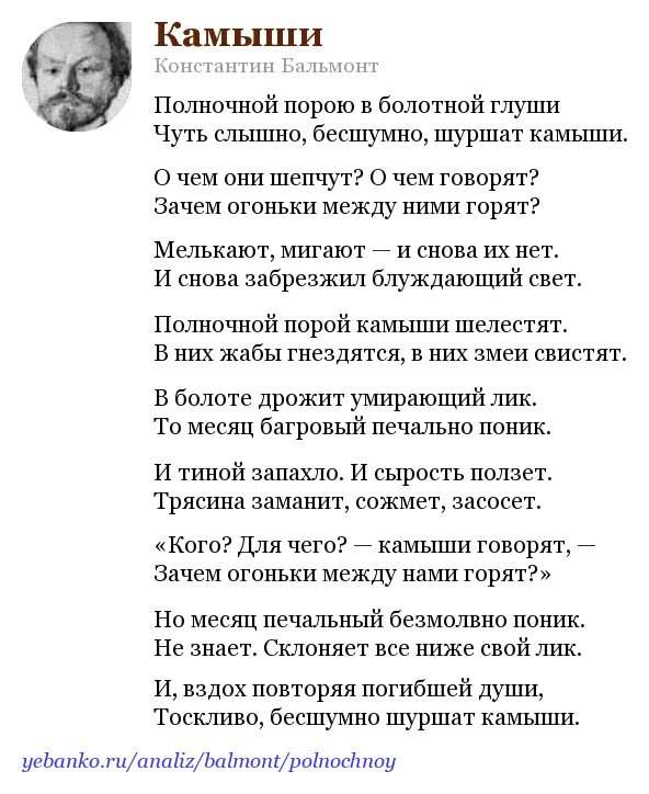 К. Д. Бальмонт стихотворение «камыши». Бальмонт камыши стихотворение. Анализ стихов бальмонта