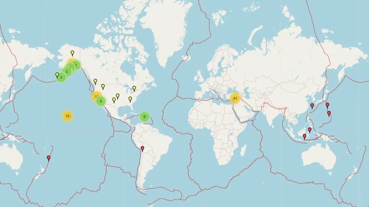 Карта землетрясений. Землетрясение сейсмическая активность.