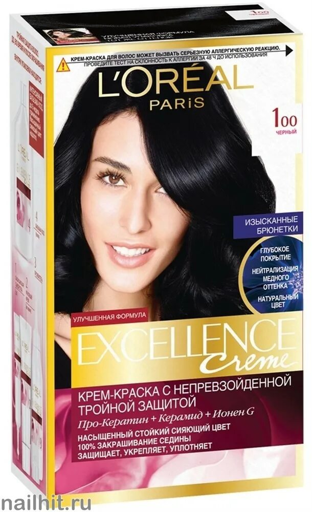 Краска лореаль черный. L'Oreal Paris крем-краска «Excellence» 100 черный. Лореаль краска Excellence черный. Лореаль краска Excellence цвет черный. Краска лореаль Париж экселанс.