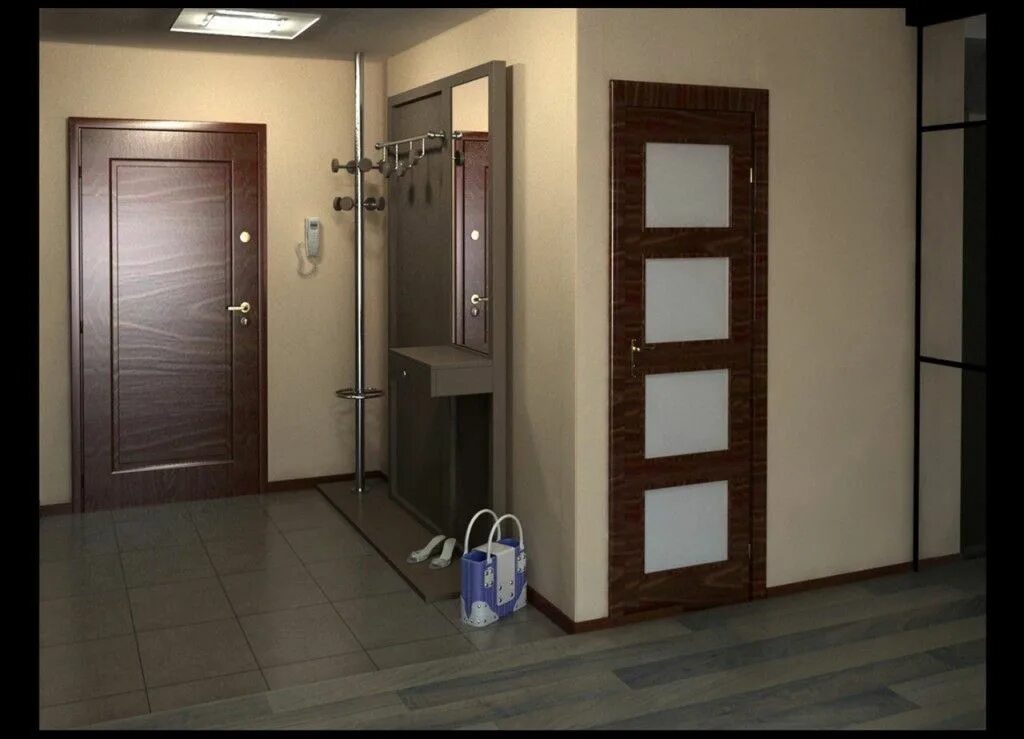 Дверь в маленькой квартире. Коридор с дверью. Дверь в прихожей. Входная дверь в коридоре. Отделка коридора.