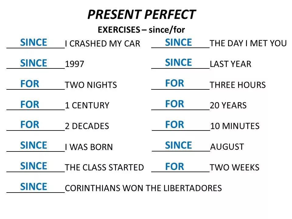 Since for present perfect. For или since present perfect. Present perfect since for правило. Present perfect for or since правило.
