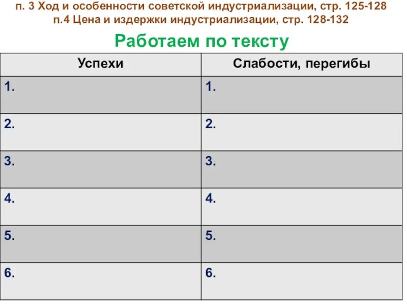 Урок великий перелом индустриализация 10 класс торкунов. Ход и особенности Советской индустриализации. Ход индустриализации таблица. Ход и особенности Советской индустриализации 10. Великий перелом индустриализация особенности.