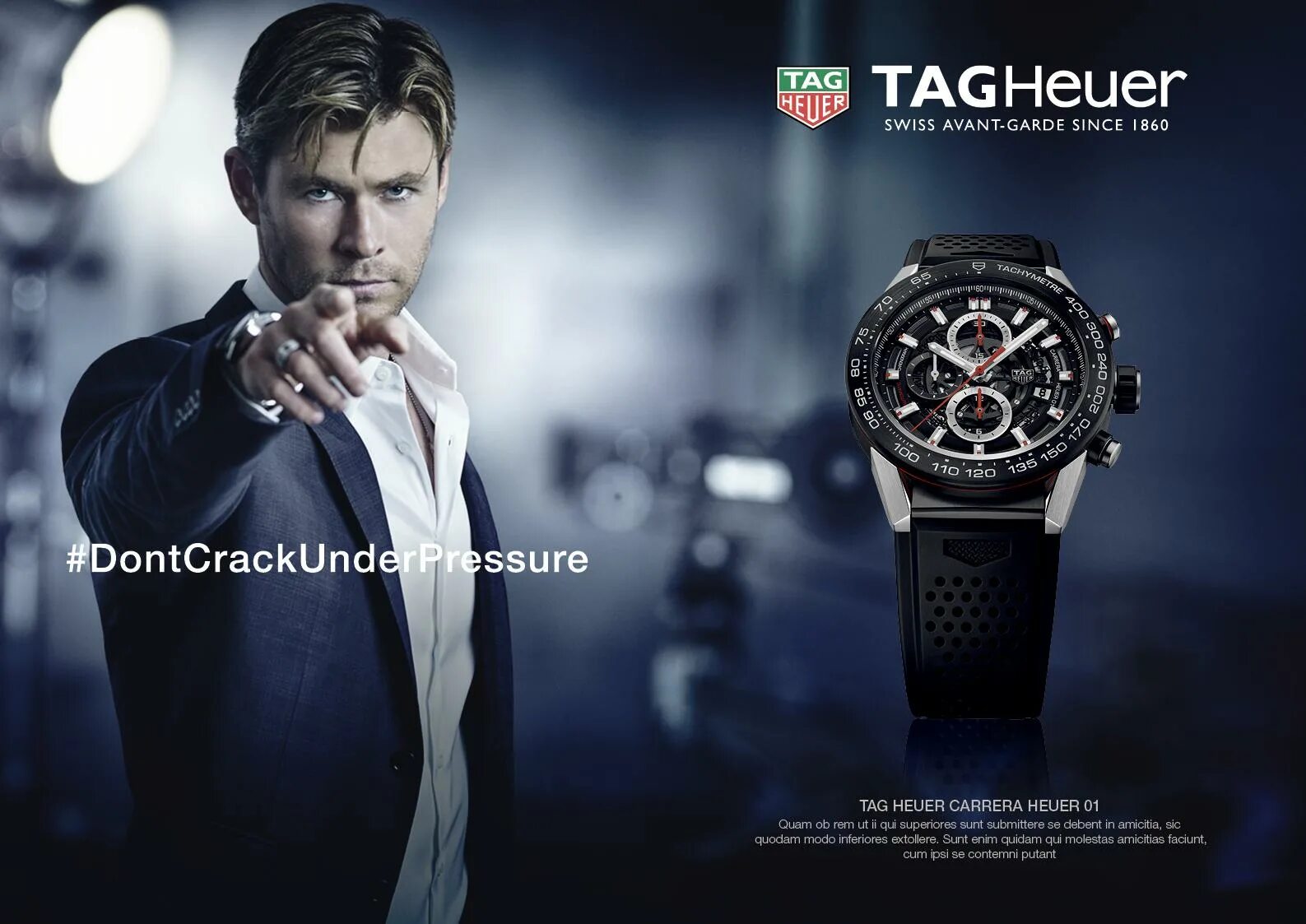 Реклама наручных часов. Tag Heuer Chris Hemsworth.