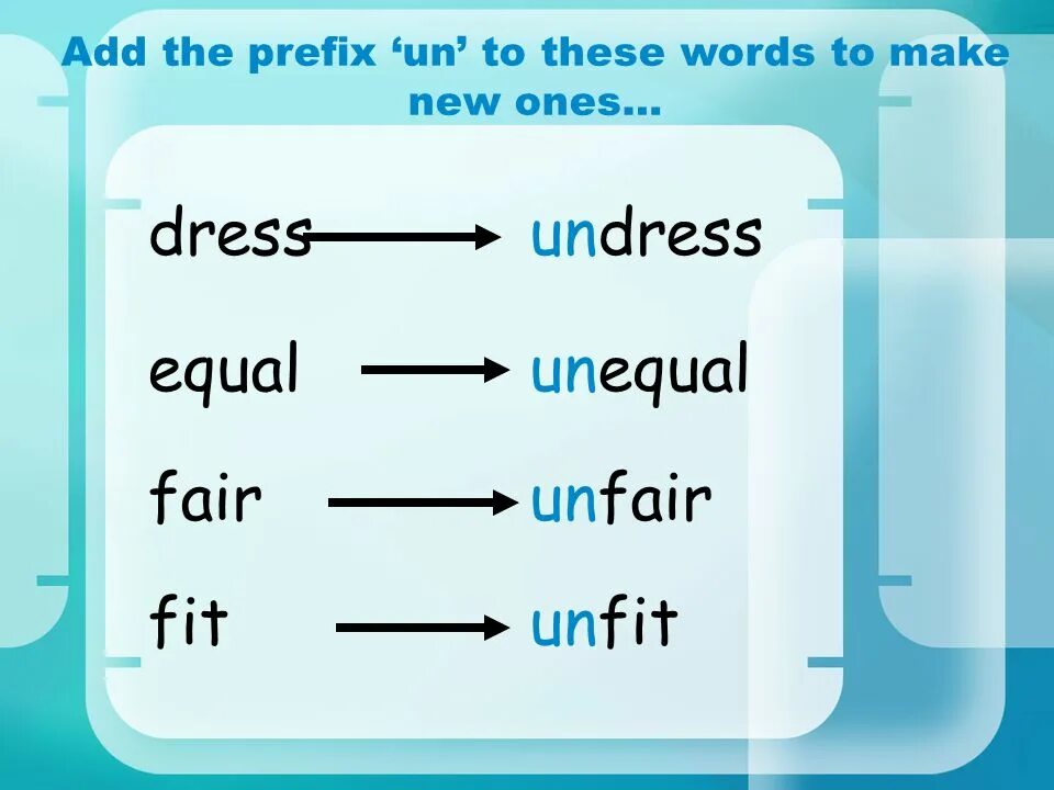 Prefixes im in il. Префикс un. Префикс un в английском языке. Префиксы в английском языке упражнения. Приставка un в английском языке.