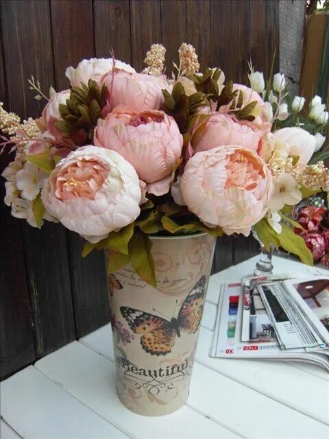 Colorful Artificial Plastic Flowers Silk Flower European Fall Autumn Vivid Peony