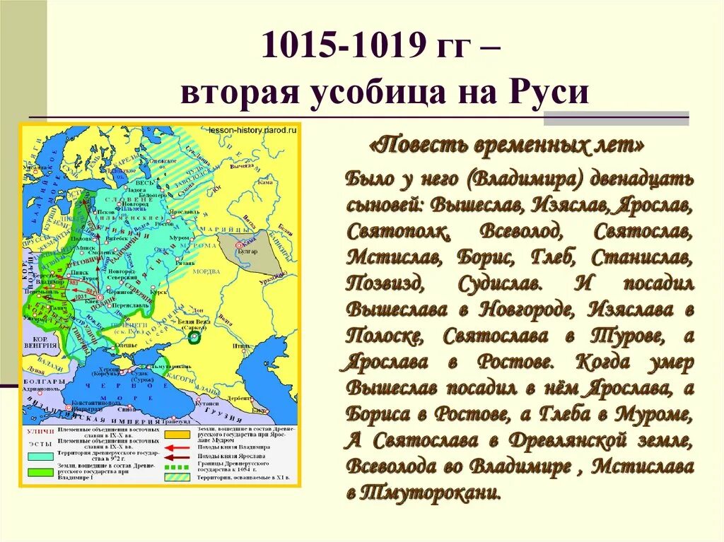 Какие изменения произошли на руси. Княжеская усобица 1015-1019. Вторая Древнерусская усобица (1015-1019). Междоусобица 1015-1019 карта.