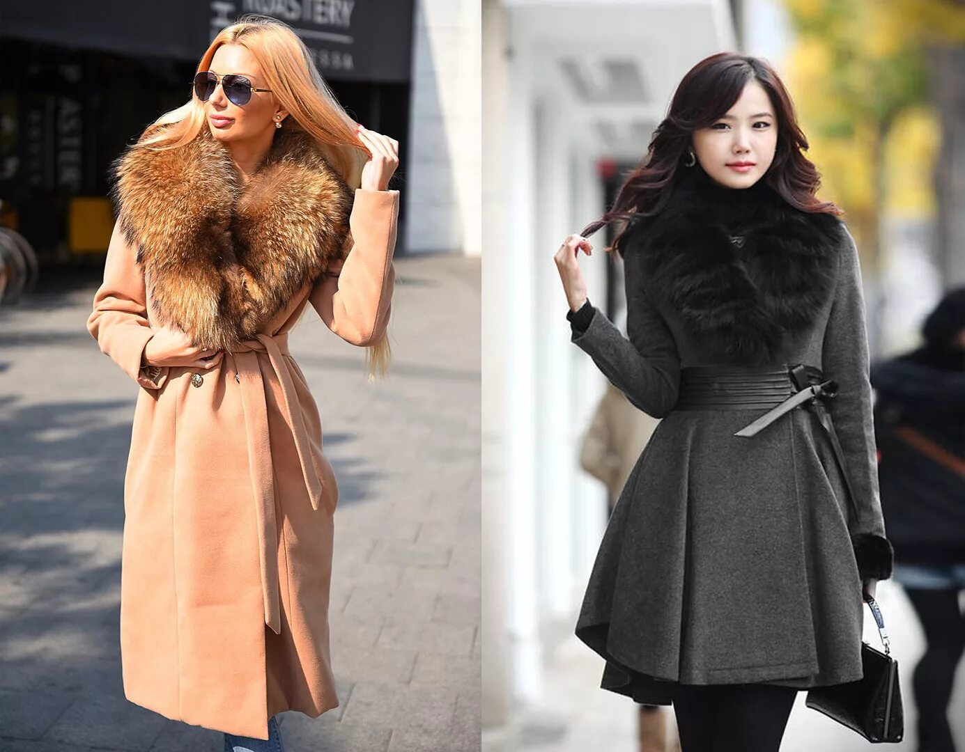 пальто pompa thermore с меховым воротником.