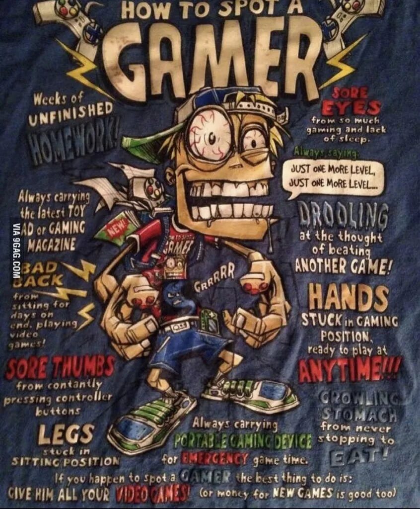 How to spot a Gamer. Just one more game. To spot.