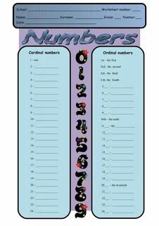 Match the cardinal numbers to the