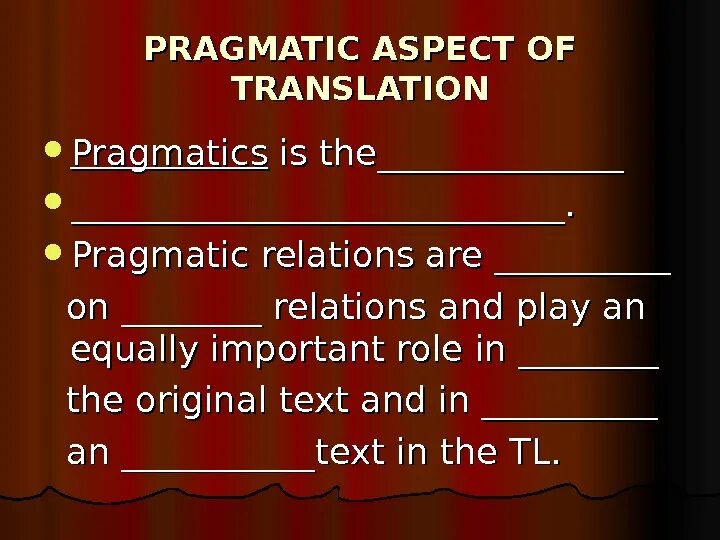 Aspect translation. Pragmatics of translation. pragmatic aspects of translation. pragmatic relations. pragmatic aspects of translation presentation.