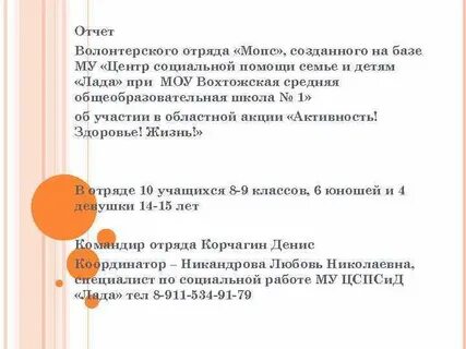 Отчет волонтера
