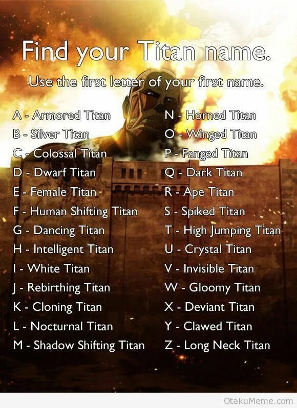 Имена титанов. Имена для атаки титанов шифтинг. Titan script