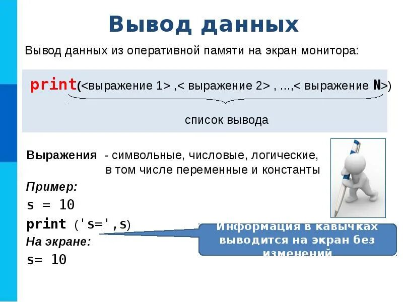 Ввод вывод данных информатика. Оператор вывода данных на экран. добавить вывод данных. свойство для коллекции на вывод данных.