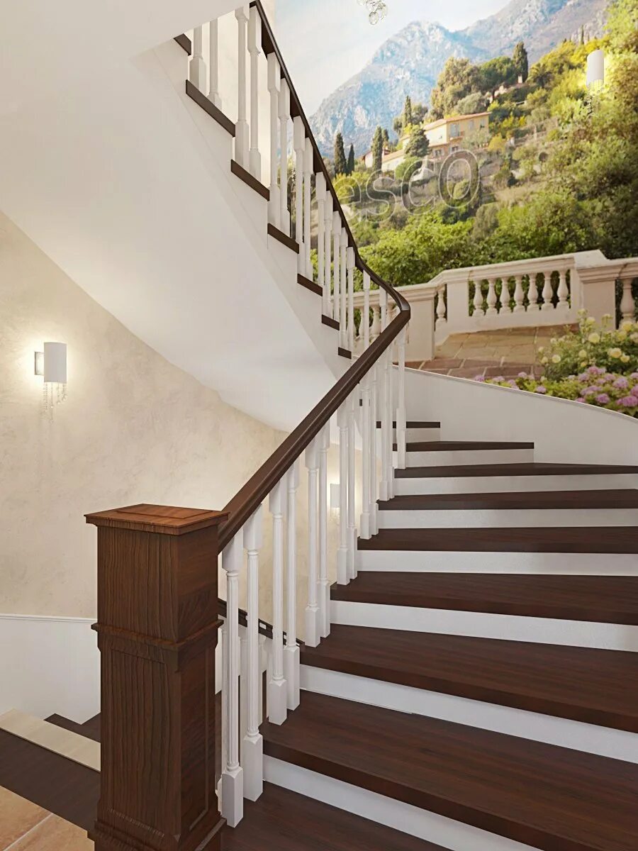 Пролет стены. Интерьер лестницы в частном доме. Красивые лестницы в загородных домах. Фотообои лестница. Декор лестничного пролета в частном доме.