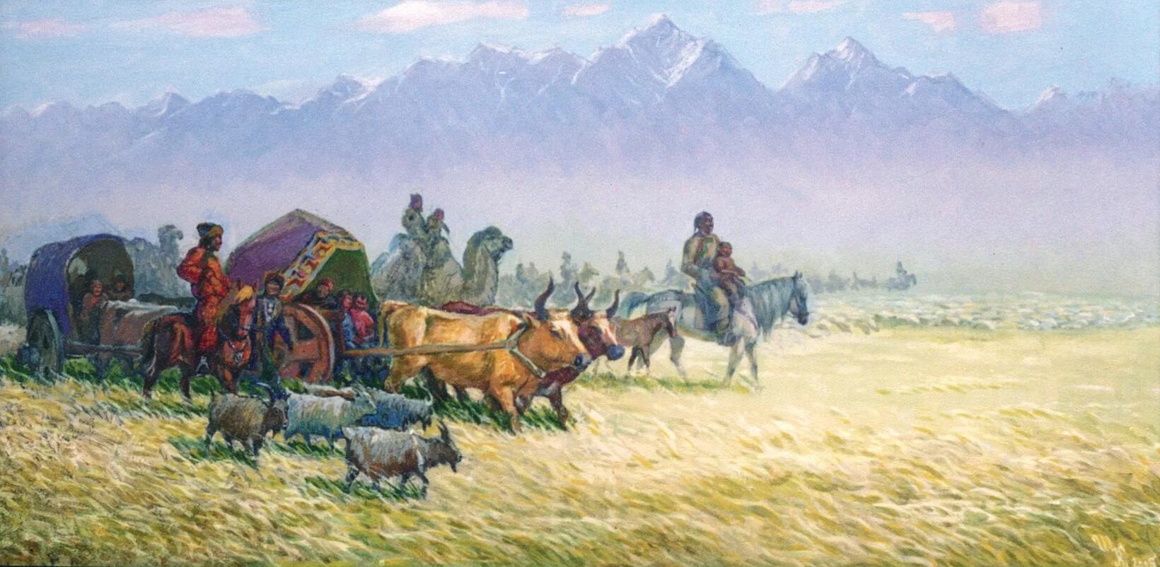 Оседлый образ. Шулунов Карл Ефимович художник. Кочевье Калмыков картина. Верещагин киргизские кибитки на реке Чу. Кочевое скотоводство Золотая Орда.