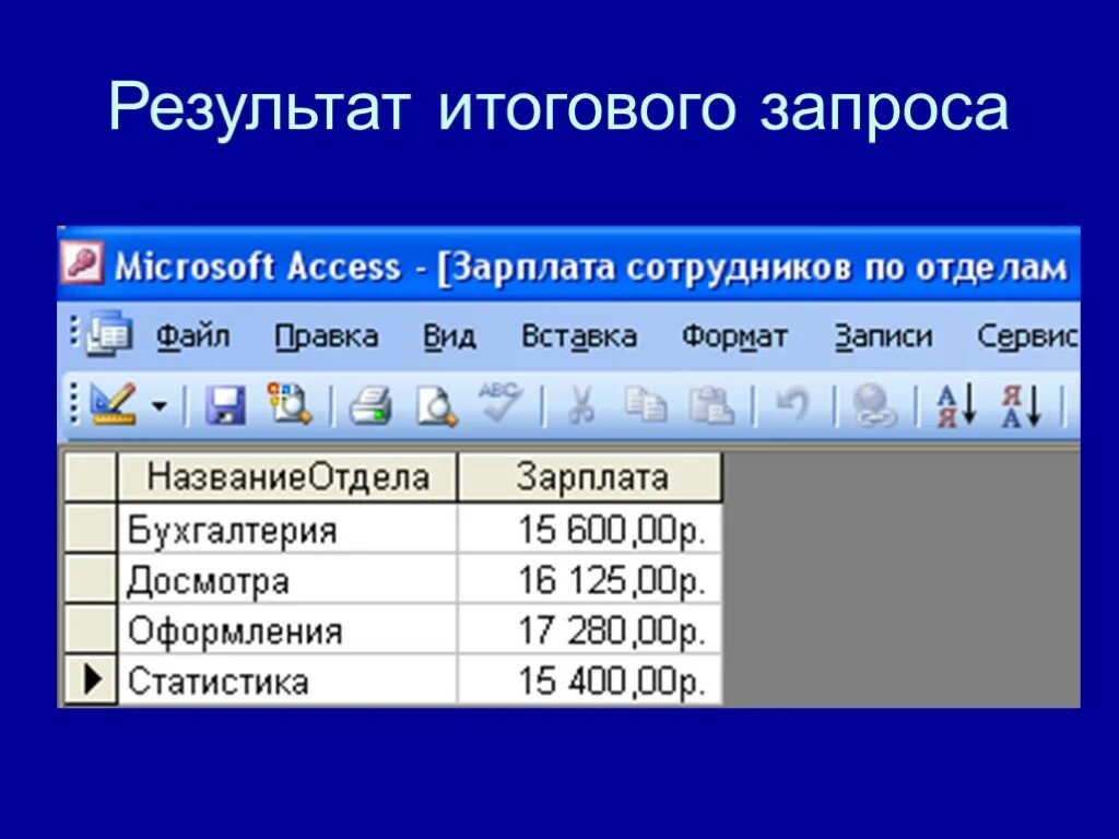 Access Результаты запроса. Запросы в БД. Итоговый запрос в access. Итог запроса в аксесс.