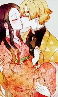 Zenitsu kiss Nezuko, love, nezuko and zenitsu, HD phone wallpaper.