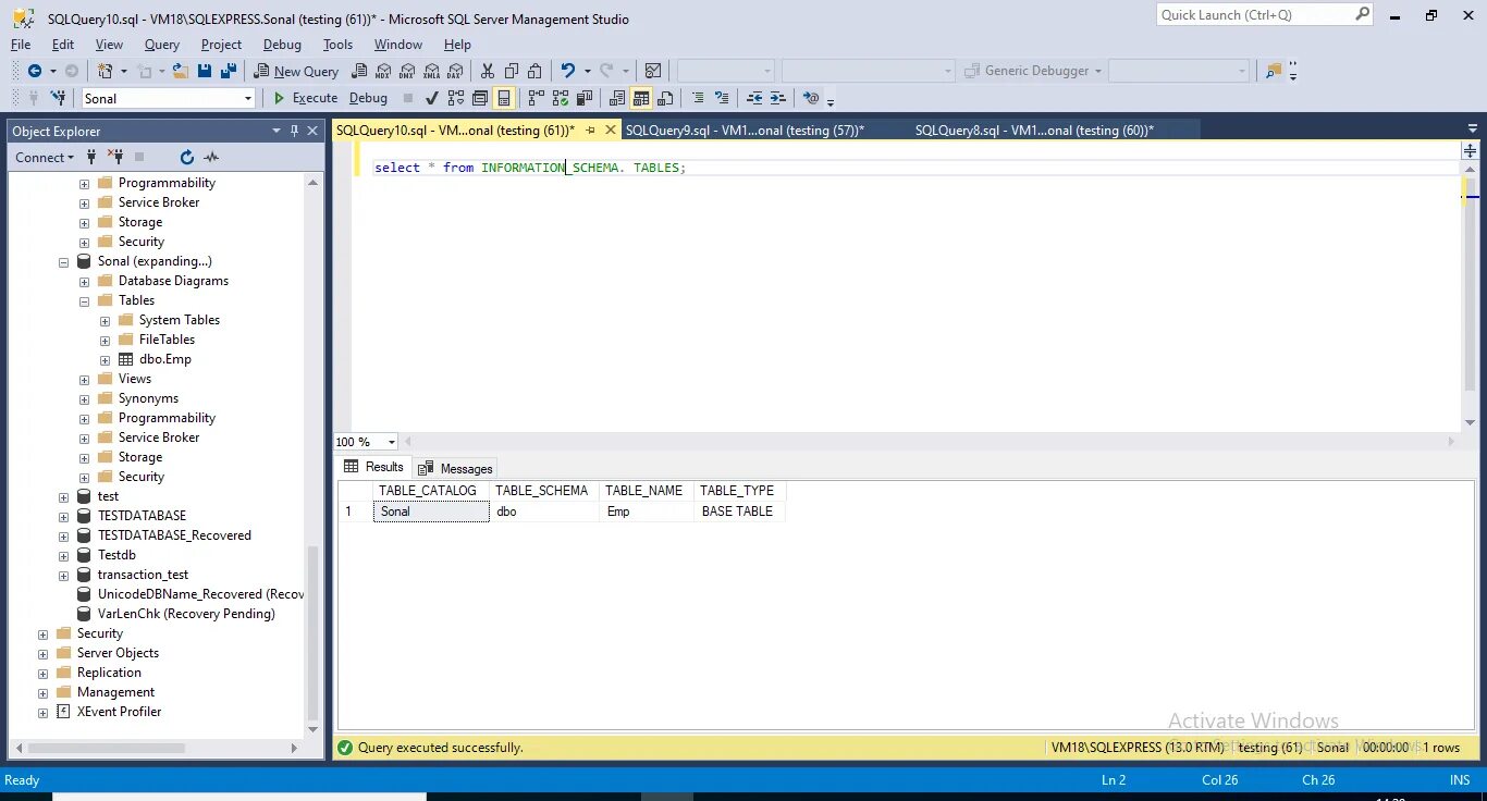 Information schema tables sql. Time 7 SQL.