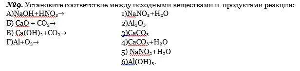 Подобрать продукты реакции к исходным веществам