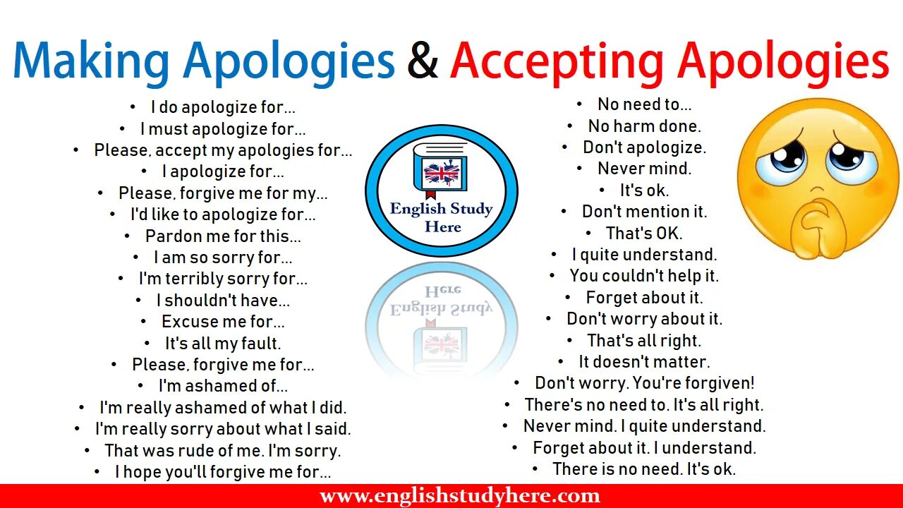 Phrases for apologizing. Phrases to apologize in English. Phrases for an apology. Ways to apologize in English. Accept английский