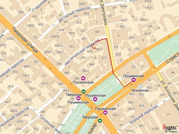 Тверская улица на карте. Доехать м пушкинская. Доехать м пушкинская. Доехать м пушкинская. Настасьинский переулок 8 строение 2 на карте.