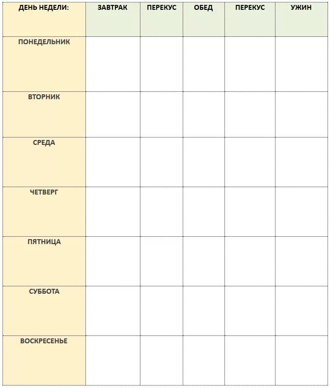 Распечатать диету 4. Таблица питания на неделю пустая. Таблица питания для похудения пустая. План питания на неделю пустая таблица. Таблица для рациона питания пустая.