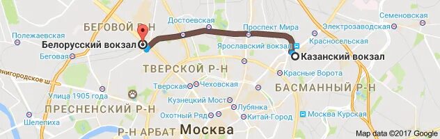 От казанского до белорусского вокзала на метро