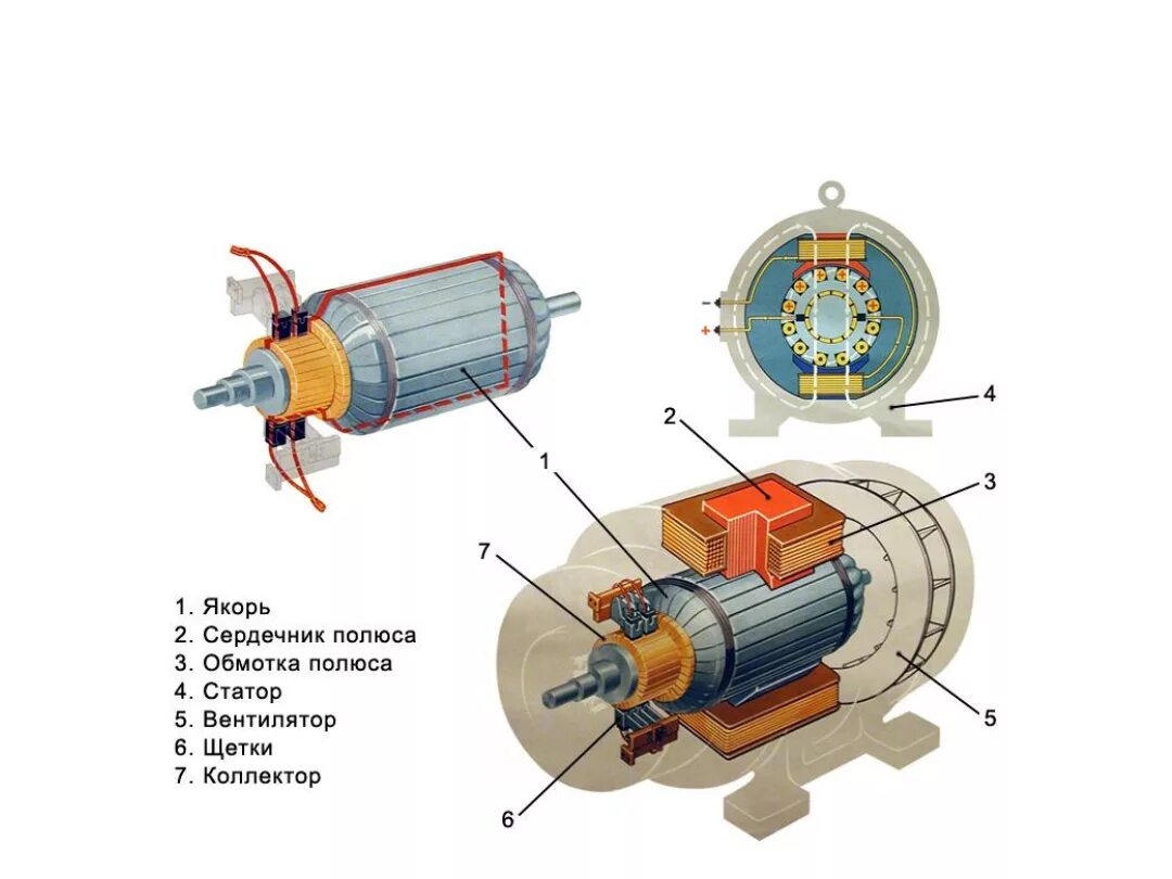 Какими преимуществами обладают электрические двигатели. Электрическая схема ротора щеточного электродвигателя. Конструкция обмотки статора машины постоянного тока. Устройство двигателя постоянного тока статор ротор. Щёточный мотор постоянного тока схема подключения.