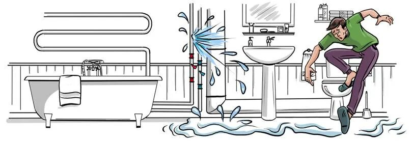 Протечка воды в квартире. Утечка горячей воды. Затопление квартиры рисунок. Авария водопровода в квартире.