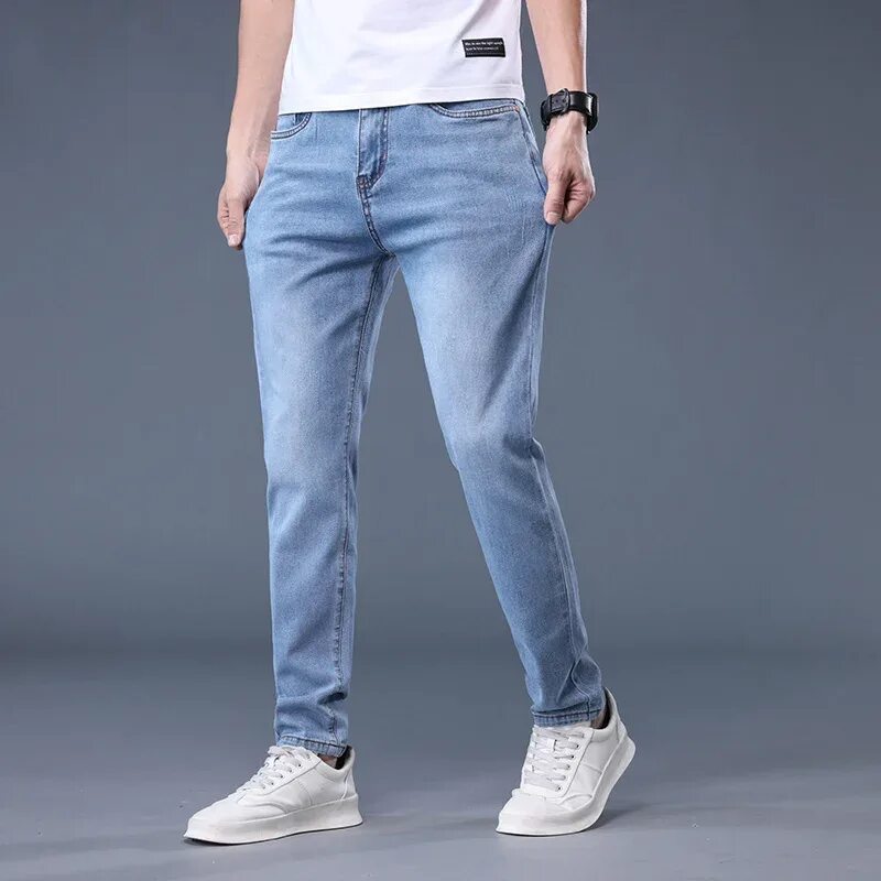new 2017 ankle length jeans men gradient color knee pockets men's denim pants ja