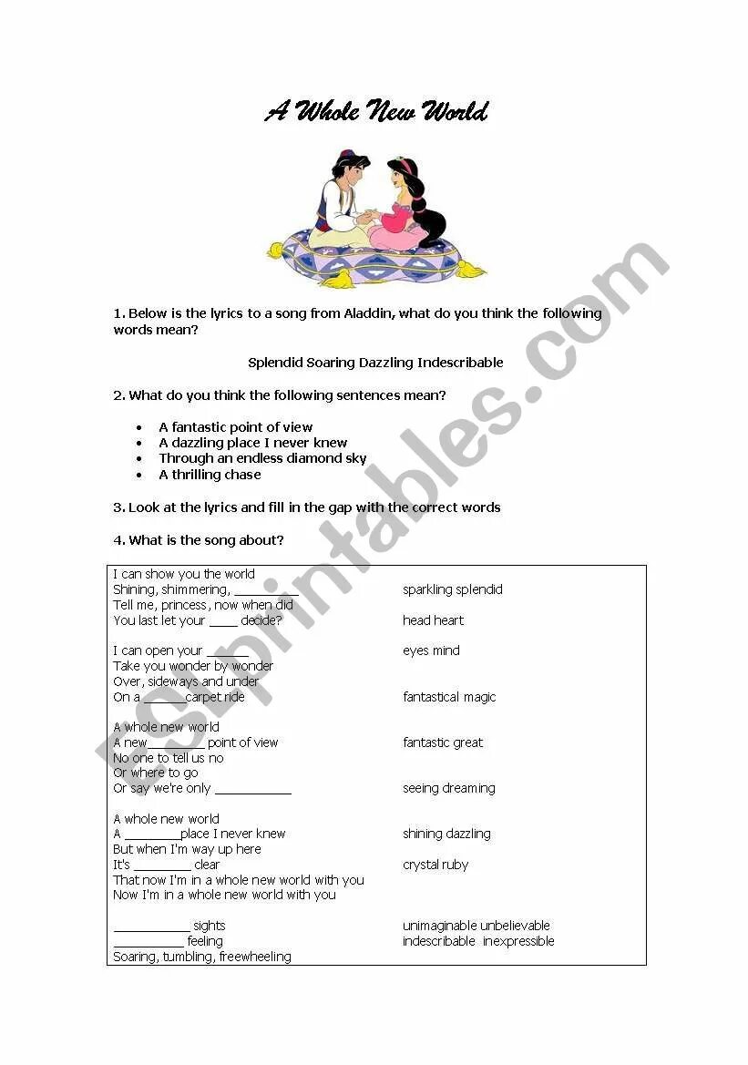 Песни алладина на английском. Аладин английский упражнения. Aladdin Worksheet. Задания про Алладина для детей на английском. Алладин песни на английском.