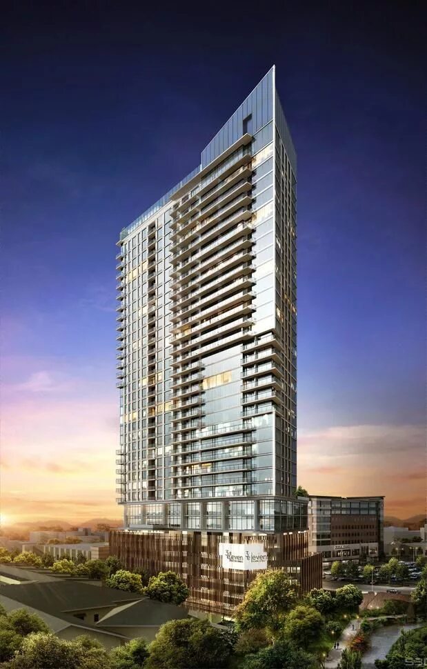 Swimming pool. High-rise building. High-rise building. Бассейн стока. Недвижимость здания.