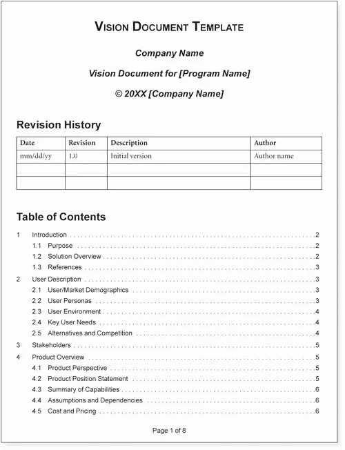 Document template. Vision document. vision документ. документ vision пример.