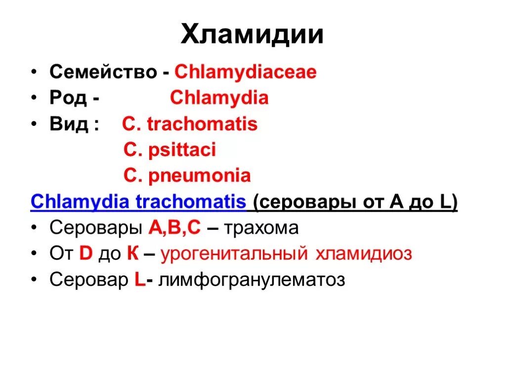 Chlamydia trachomatis. Семейство Chlamydiaceae. Таксономия хламидий.
