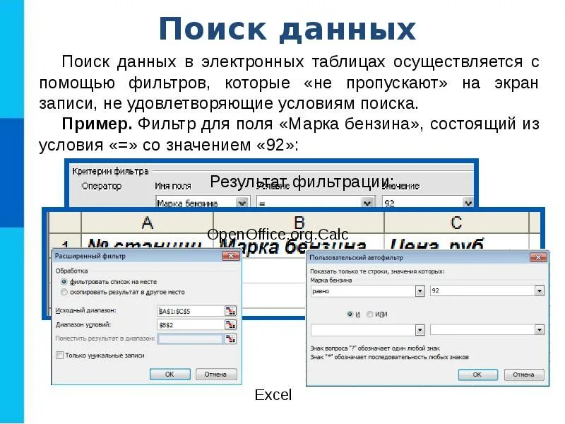 Обработка данных в виде таблицы. Способы поиска информации в базе данных. поиск информации в электронных таблицах. средства анализа и визуализации данных в электронных таблицах. фильтрация данных пример.