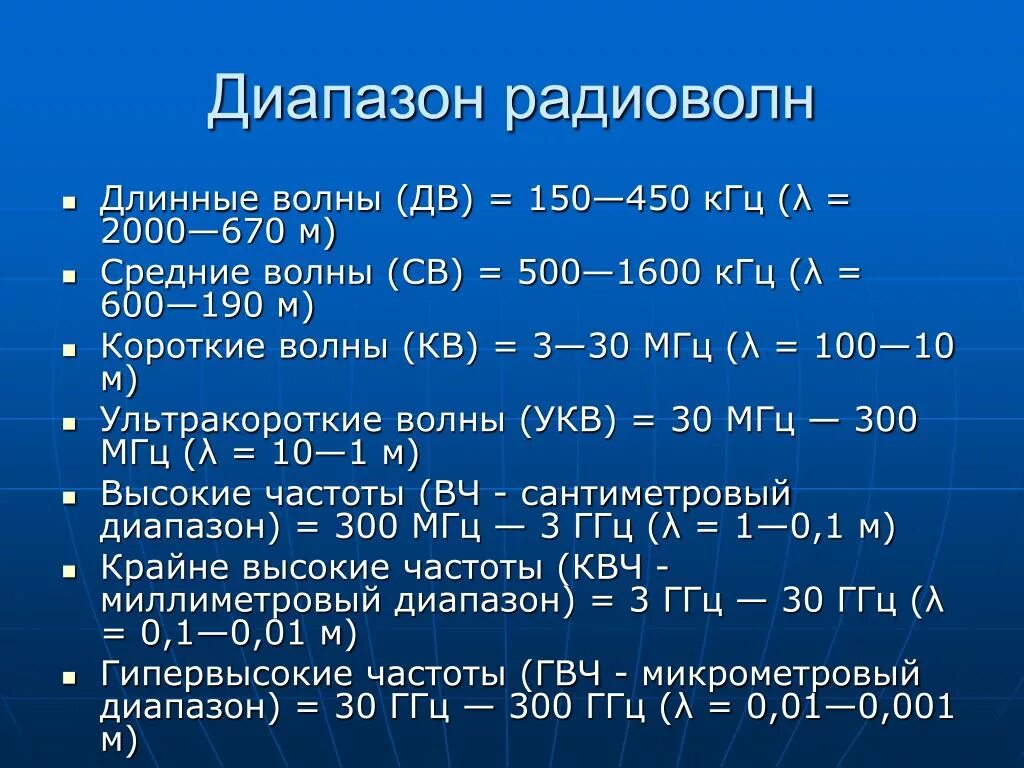 Радиоволны диапазон длин волн. Диапазон длин радиоволн. Диапазон частот радиоволн. Диапазоны радиоволн таблица. Частота коротких волн