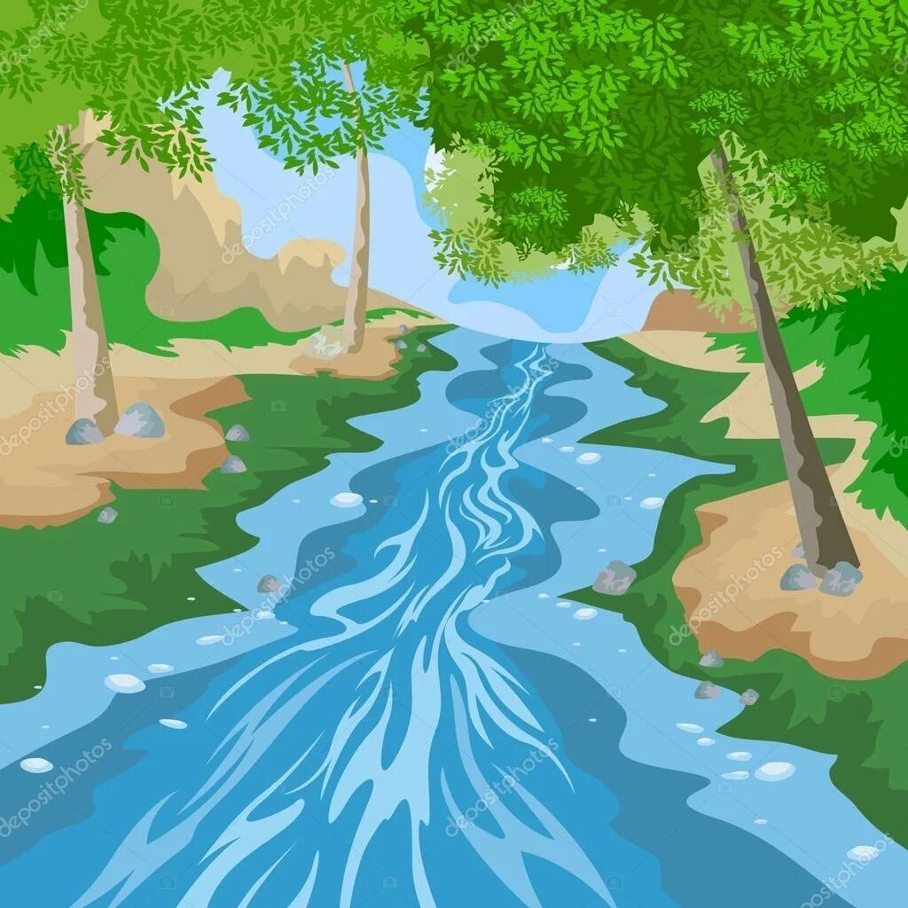 Речка рисунок. Речка мультяшная. Река мультяшный. Речка рисунок для детей.