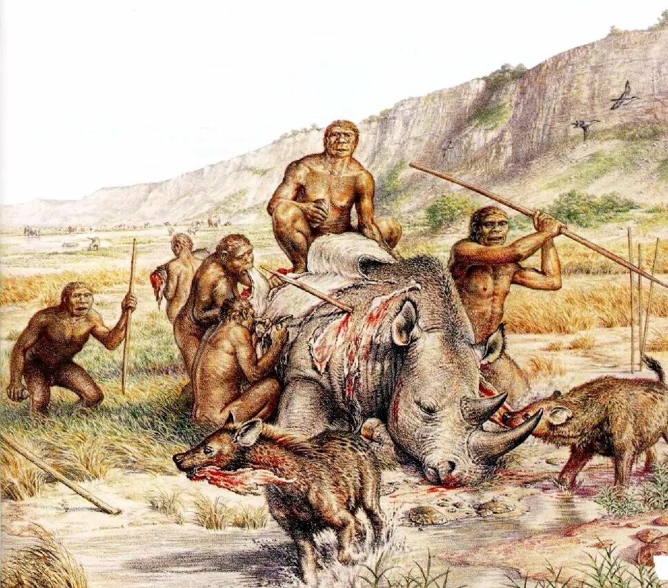 Потребление в каменном веке. Палеолита эры. Палеолит homo habilis. Древние обезьяны Кайнозойская Эра. Загонная охота первобытность.