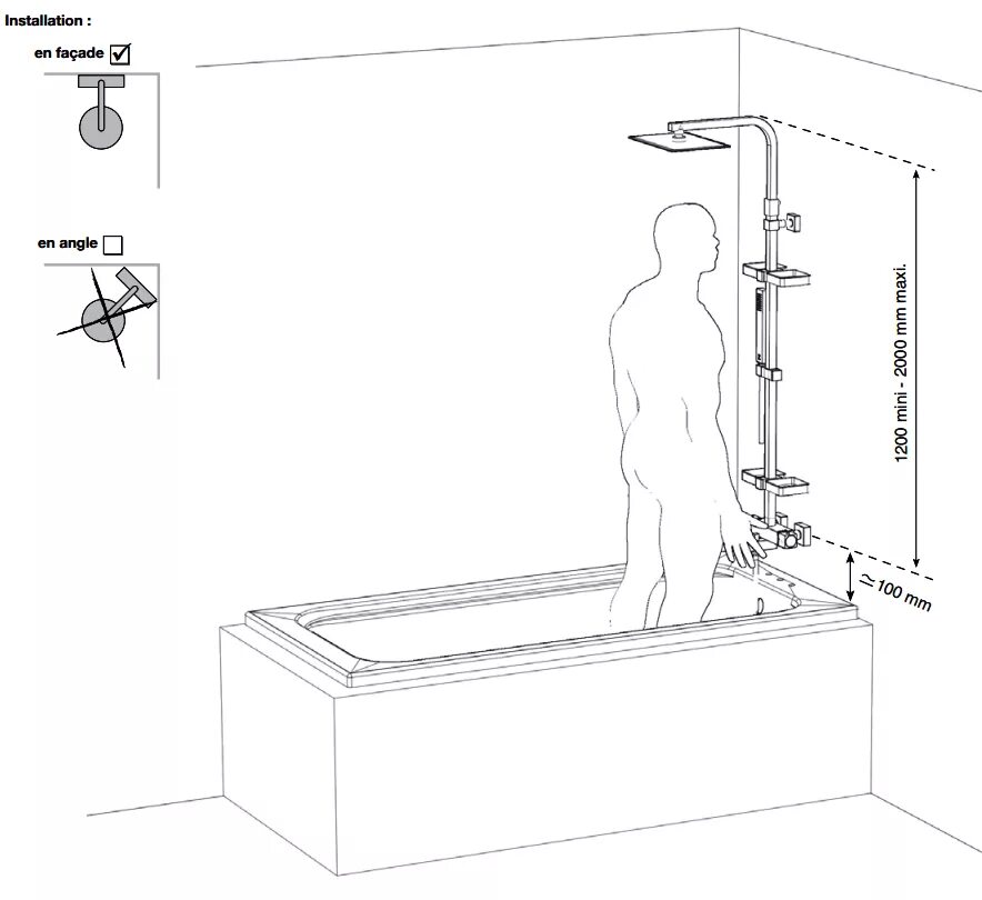 Высота установки смесителя для ванны от пола стандарт. Схема установки душевой стойки в ванне. Высота установки встраиваемого смесителя для ванны.